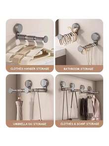 Giá treo quần áo lắp đặt bằng cốc hút không cần khoan, kệ lưu trữ gấp gọn kéo dài điều chỉnh được chiều dài, tiết kiệm không gian, phù hợp cho phòng giặt, phòng ngủ, ban công và sắp xếp ký túc xá - Xem 8