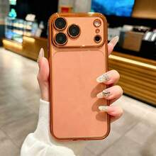 Electroplated Frame Transparent Phone Case, Large Integrated Lens Holder Shockproof Protective Cover, Transparent Anti-Yellowing Ultra-Thin Phone Case, Built-In Lens Film Dust-Proof Mesh, Compatible With IPhone 17 16 15 14 13 Pro Max 12 Pro Max 11 Phone Case, Holiday Gift - Orange - View 1