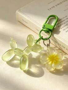 1pc Dopamine Transparent Balloon Dog Pendant, Flower Cartoon Puppy Keychain, Phone Strap, Women's Bag DIY Charm - Multicolor - View 3
