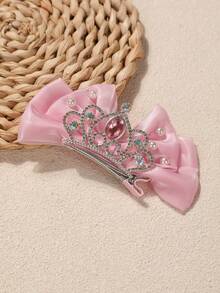 1 pieza Clip para el cabello con corona de lazo para actuación en el escenario de niñas, gran accesorio para el cabello de princesa (13cm de diámetro) - Rosa - Ver 4