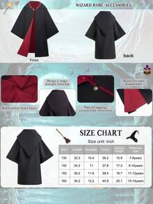 Kostum Bermain Peran Penyihir untuk Anak-Anak, Jubah Pertunjukan Pesulap, Jubah Penyihir, Pakaian Kostum Karnaval Halloween - Hitam - View 7