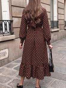 Women's Polka Dot Casual Party Dress - Brown - View 8