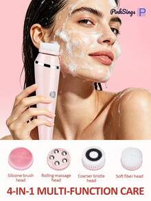 PinkSings Sikat Pembersih Wajah Elektrik, Sikat Wajah Berputar Dua Arah, Cocok untuk Pembersihan Harian dan Mendalam, 3 Mode, 4 Kepala Sikat, Dapat Diisi Ulang, Tahan Air IPX7, Cocok untuk Semua Jenis Kulit - View 4