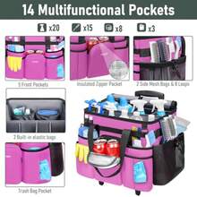 Cleaning Caddy With Wheels, X Large Rolling Caddy Bag With Detachable Trolley For Housekeepers, Water Resistant Cleaning Cart Supplies Organizer For Home, Car, Tool Organizer, Mobile Storage - Rose Red - View 4
