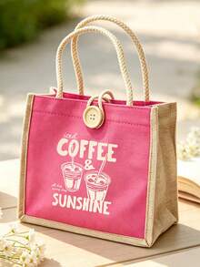 "COFFEE" Pattern Tote Bag - Coffee Canvas Shoulder Bag, Fun Coffee Pattern Tote Bag - Reusable Tote Bag, Suitable For Shopping, Beach, Work And Other Occasions, Perfect Gift For Women, Ideal For Daily Use, Shopping, Travel Accessories, Multi-Functional Tote Bag, Suitable For Events, Parties, Daily Life, Back To School Season - Multicolor - View 9