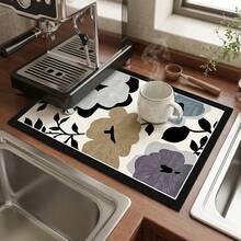 1pc Dish Drying Mat, Coffee Machine Mat, Luxury Artistic Floral Dish Drying Mat, Absorbent Quick-Drying Stain-Resistant Easy-To-Clean Kitchen Countertop Protector, Dining Table Heat-Insulating Mat, Multi-Purpose Tabletop Absorbent Drying Mat For Holiday Home Use, Room Desk Protector, Holiday Gift, Kitchen Decor - XYLSD-764 - View 6