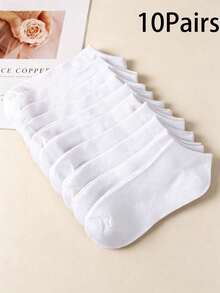 10/30/50 Pairs Men's Solid Color Sweat-Absorbent Casual Low-Cut Boat Socks1/5/15/20Pairs - White - View 7