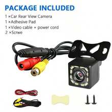BAIDELUO 1pc Universal Car Rear View Backup Camera, 12 LED HD Night Vision Waterproof Reverse Rearview Camera, CCD Monitoring, Suitable For Most Vehicles - Black - View 1