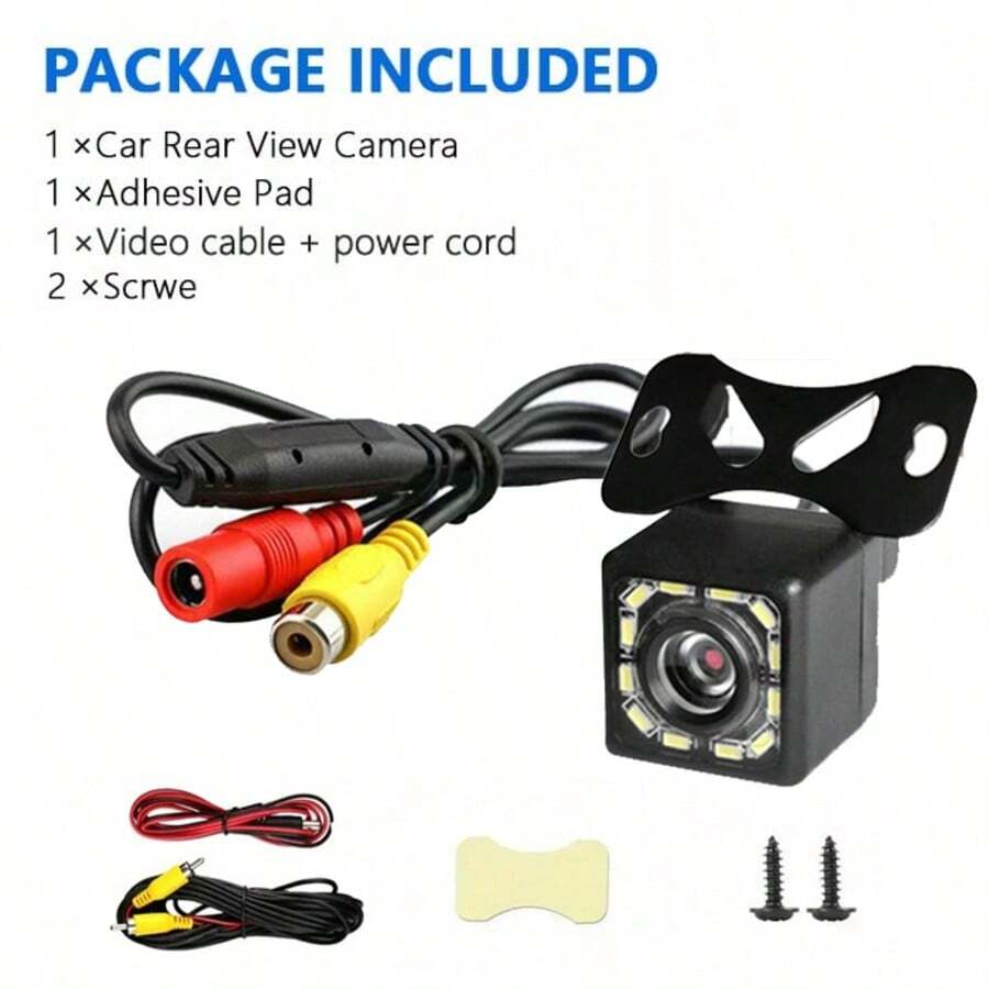 BAIDELUO 1pc Universal Car Rear View Backup Camera, 12 LED HD Night Vision Waterproof Reverse Rearview Camera, CCD Monitoring, Suitable For Most Vehicles - Black - View 1