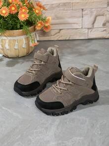 Colorblock Kids Outdoor Hiking Sports Shoes With Hook And Loop Closure, Non-Slip Thick Sole, Boys Outdoor Trekking Boots - Khaki - View 2