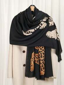 1pc Vintage Leopard Animal Print Chiffon Scarf, Minimalist Elegant Commute & Travel Dual-Use Shawl Neck Scarf - Multicolor - View 3