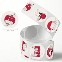 500pcs Japanese Style Roll Small Round Stickers, 1 Inch Circle, 3 Styles To Choose From, Traditional Red & White Color Scheme, First Day Of School - Multicolor - View 2