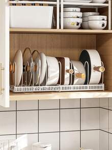 Expandable Kitchen Cookware/Kitchen Utensil Storage Rack/Organizer, Vertical Storage Stand Suitable For Countertop And Drawer Cabinet (Can Store Pot Lids, Frying Pans, Baking Trays, Plates, Cutting Boards), Multi-Functional Cabinet Organizer, Space-Saving Kitchen Storage Solution (Suitable For Countertop, Pantry, Cabinet), White Kitchen Storage Accessory, Multi-Slot Vertical Design Keeps Kitchen Utensils Tidy, Suitable For Home Kitchen, Apartment, RV And Small Space Countertop, Independent Vertical Cookware Rack, Multi-Functional Kitchen Essential For Organizing Pot Lids, Frying Pans, Baking Trays And Tableware. - Multicolor - View 2