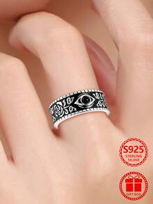 1pc Engraved Horus Eye Rose S925 Sterling Silver Ring, Versatile Hand Accessory For Daily Wear And Anniversary Gift Exchange, Comes With Gift Box - Silver - View 7
