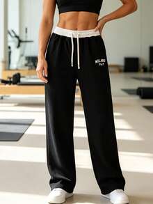 Women's Spring/Autumn Soft Comfortable Breathable Casual Street Style Running Fitness Straight Leg Sweatpants Joggers - Black - View 9