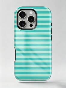 1件新款亮面薄荷綠條紋 2合1 貼膜+硬殼全包手機殼，適用於 iPhone 18 Pro Max、17 Pro、17e、16 Pro、15 Pro、14、13、12、11、XR 和 XS，高端時尚趣味風格，適合日常通勤、校園、購物、約會、下午茶、野餐、海灘度假、夏季出遊等 - 薄荷綠 - 查看 6