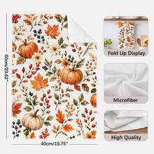 2件組廚房毛巾 秋季 Hello Fall 南瓜花環圖案印花 40*60cm 簡約風格長方形超細纖維廚房毛巾、洗碗布、桌布、手巾，感恩節廚房裝飾、家居裝飾、鄰居喬遷禮物，適用於廚房與浴室使用，適合家庭主婦與家庭聚會禮物，居家必需品 - 彩色 - 查看 4