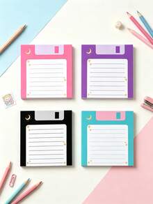 4-Pack Vintage Floppy Disk Sticky Notes, 3x3 Inch Lined Starry Sky & Moon Notebook, For Office Desk Decor, Aesthetic Planning Supplies And Unique Colleague Gift (50 Sheets Per Book) - one-size - View 4
