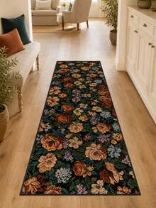 1 pièce Tapis long à motif floral, tapis moelleux de grande taille, convient pour le salon, la chambre, le couloir et autres endroits, motif imprimé, doux et confortable, respectueux de la peau et absorbant, facile à nettoyer, convient également pour la décoration de la cuisine, matériau en faux cachemire, résistant aux taches, convient pour l'entrée intérieure/extérieure, la chambre et autres décorations de la maison, plusieurs couleurs disponibles, convient également pour la buanderie de la maison, lavable en machine - Multicolore - Voir 2
