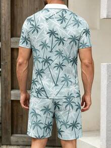 Men's Coconut Tree Digital Print Short Sleeve Polo Shirt And Shorts Set - Multicolor - View 5