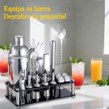 Mixology Bartender Kit de Bar Kit de cóctel, 23 Piezas, Kit de coctelera con Soporte acrílico para Mezclar Bebidas, Kit de Herramientas de Camarero Plateado - Ver 4