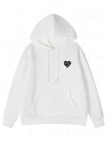 Women's Fashion Autumn/Winter Round Neck Loose Lazy Casual Versatile Letter & Heart Print Sweatshirt For Seasonal Outfits - White - View 7