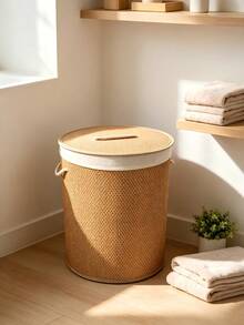 Round Rattan Laundry Basket With Lid, Large Breathable Woven Hamper With Detachable Liner & Rope Handles, Dustproof Clothes Storage Bin For Bedroom Bathroom Balcony, Perfect For Adult Family Daily Garment Sundry Organizing - Multiple Specifications - View 3