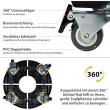 Verstellbarer Pflanzenroller für Innen- und Außenbereich, 39-52cm Blumen- und Pflanzenständer mit 360° drehbaren Rollen, stabile Tragkraft bis 300kg, Schwarz - Schwarz - Übersicht 3