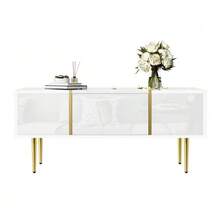 White Lacquered Coffee Table, Modern And Sleek, With 2 Drawers - 白色 - 查看 1