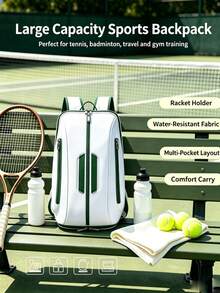 Versatile Badminton/Tennis Racket Backpack, Waterproof Nylon Sports Bag With Independent Shoe Compartment & Laptop Sleeve, Breathable Travel Gym Bag For Men Women - Multicolor - View 2