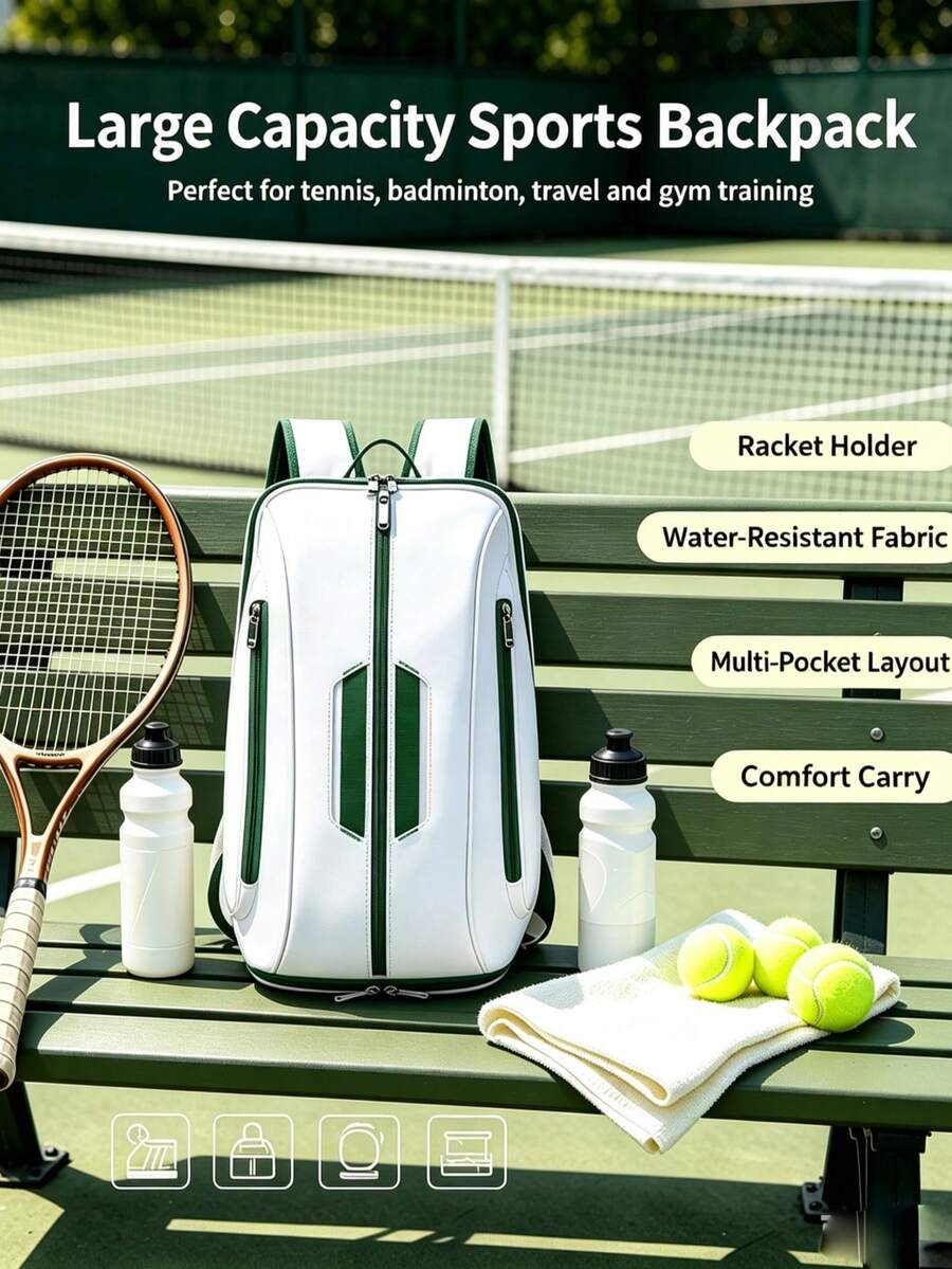 Versatile Badminton/Tennis Racket Backpack, Waterproof Nylon Sports Bag With Independent Shoe Compartment & Laptop Sleeve, Breathable Travel Gym Bag For Men Women