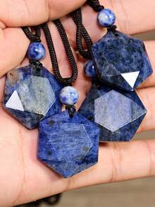 Yumfeel Natural Sodanite Hexagram Pendant Necklace Unisex, Hand-Woven. Bohemian Spring/Summer Beach Style, Perfect For Everyday Party And Holidays Wear.Gift - Royal Blue - View 5