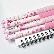 Soft Pink Vintage Rose & Butterfly Print Retractable Gel Pen Gift Set, 0.5mm Quick-Dry Smudge-Proof Black Ink, Smooth Writing Pen For Study, Journaling And Note-Taking, Romantic Back-To-School Creative Gift - Black 1pc - View 5
