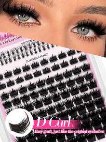 Waloshow 140pcs 2-In-1 False Eyelash Clusters, Dense Single Cluster DIY Pointed Eyelash Extensions, Lower Eyelash Clusters, Dense Single Cluster DIY Pointed Eyelash Extensions, Cartoon Cluster Eyelash Extensions, Mink Fur Strip Dense Eyelashes, Pointed Eyelashes - D - View 5