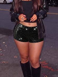 Women's New Autumn/Winter Daily Versatile Leopard Print Sequin Embroidered All-Season Shorts - Black - View 1