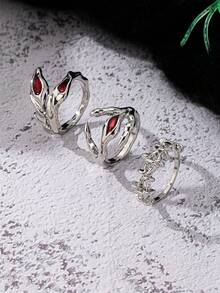 3 Pcs Punk Vampire Gothic Style Stacked Vine Rings Set - Halloween Ring Jewelry Suitable For Costume Party - Multicolor - View 4
