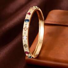 1pc Minimalist Geometric Square & Oval Combination Design Cubic Zirconia Inlaid Women's Bracelet - Multicolor - View 2