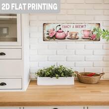 2D Classic Style "Want To Drink Tea?" Sign, Pink Floral Tea Pattern Wall Art, Vintage Wall Decor, Suitable For Kitchen, Restaurant, Cafe, Tea Room, Cafe Decoration Plaque 5X16 Inches (Random Style) - A - View 6