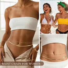 Cinturón de cadena de cintura de doble capa de oro para mujeres, cadena de Body de vientre ajustable de hueso de serpiente & cuentas, decoración de bikini de playa de verano, joyería de cintura - Oro amarillo 6 - Ver 10