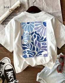 Printed Short-Sleeved T-Shirt With Round Neck, Casual Top For Spring/Summer, Women's Clothing. - 白色 2 - 查看 2