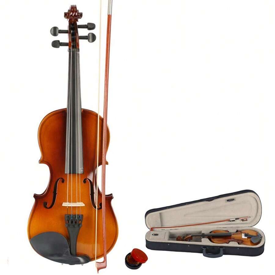 New 3/4 Acoustic Violin Case Bow Rosin Natural - As Pic - View 1