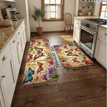 Kitchen Floor Mats With Vibrant Butterflies& Assorted Flowers Pattern, Decorative Kitchen Rugs Kitchen, Entryway, Porch, Bedroom, Living Room, Home Use Vibrant Butterflies And Assorted Flowers In A Tiled Decorative - Multicolor - View 2