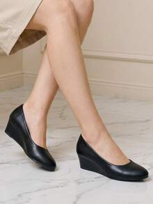 Fashionable Casual Versatile Simple Wedge Heel Women Shoes - Black - View 3