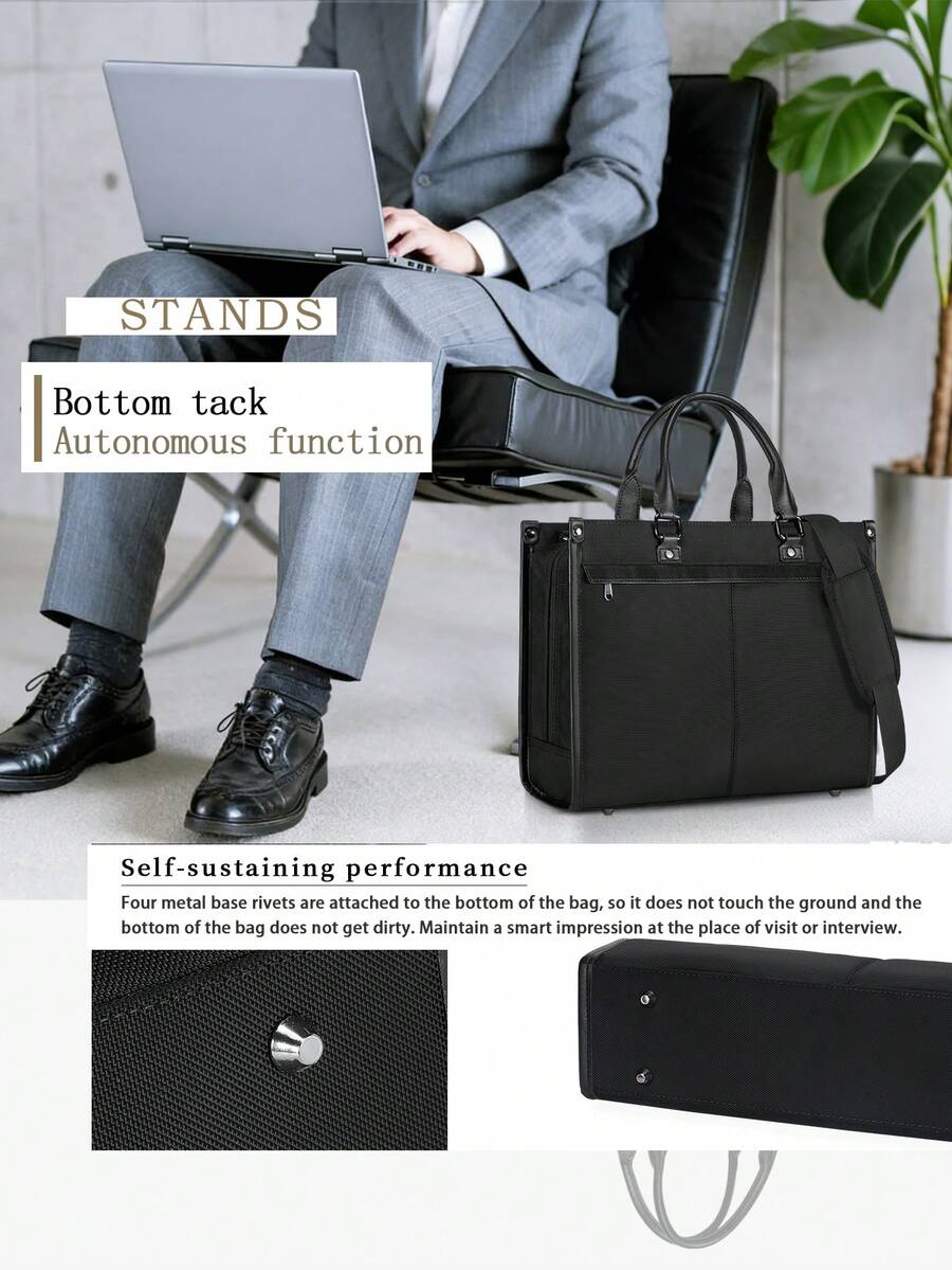 NEWHEY حقيبة عمل للرجال 15.6 بوصة بسعة كبيرة حقيبة مقابلة عمل مقاومة للماء حقيبة يد للتنقل والسفر للأعمال - الأسود - مشاهدة 1
