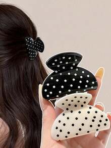 2 Pcs/1 Pc Women's Polka Dot Minimalist Curved Hair Clip, Fashionable Elegant Simple Hair Claw, Suitable For Daily Casual, Party, Commute, Vacation, Ponytail, Hair Styling, Face/Hair Washing, Makeup, Clothing Accessory (Polka Dot Position Random) - Multicolor - View 11
