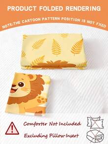 2PCS Yellow Stripe Cute Lion Kids Bedding Set (Spring/Summer Series) Double Sided Printed Duvet Cover Set Suitable For Children,Teenager,Boys And Girls All Seasons Use With Zipper Closure( No Filler) Pillowcase Size 40x60cm 100% Polyester - Multicolor - View 6