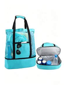 Portable Large Capacity Waterproof Insulated Cooler Tote Bag,Suitable For Beach,Picnics,Camping,Travel,School&Various Occasions,Classic Casual Style - Black - View 8