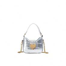 1pc Casual Girl PU Leather Shoulder Handbag, Mini Solid Color Heart Crocodile Embossed Material Shoulder Bag - A - View 10