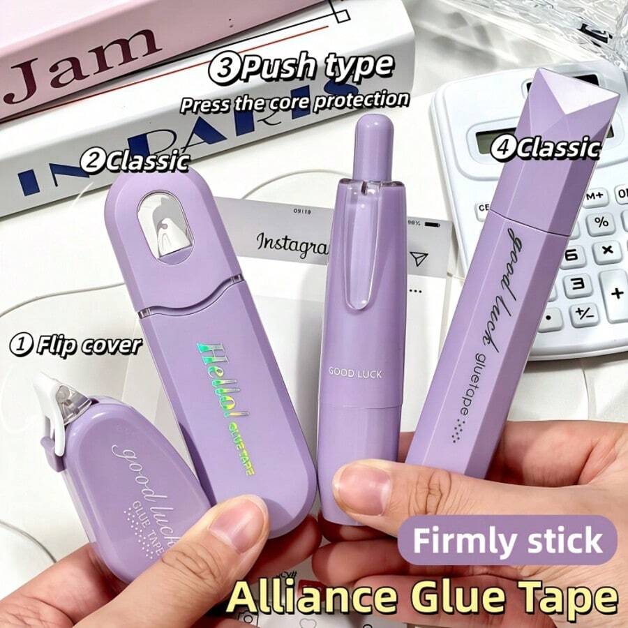 4 piezas de rollos de cinta adhesiva de doble cara de color macaron lindo, herramienta de papelería adhesiva fuerte para scrapbooking, planificador, envolver regalos, hacer tarjetas de felicitación y manualidades DIY - Talla única - Ver 1