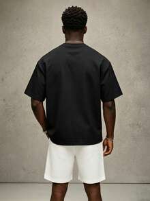 Men's Summer Fashion Los Angeles Short Sleeve T-Shirt And Shorts 2 Pieces Casual Daily Set - Black and White - View 2
